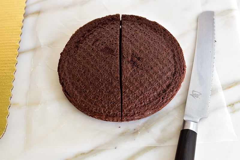 Round cake cut in half