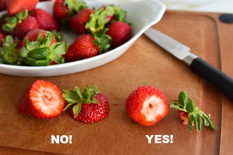 Hulled strawberries how-to on a board