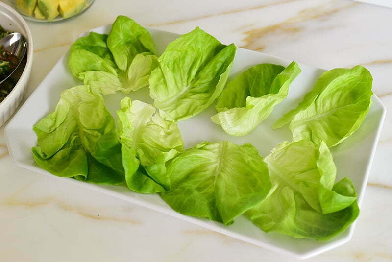 Lettuce cups on a platter for tabbouleh