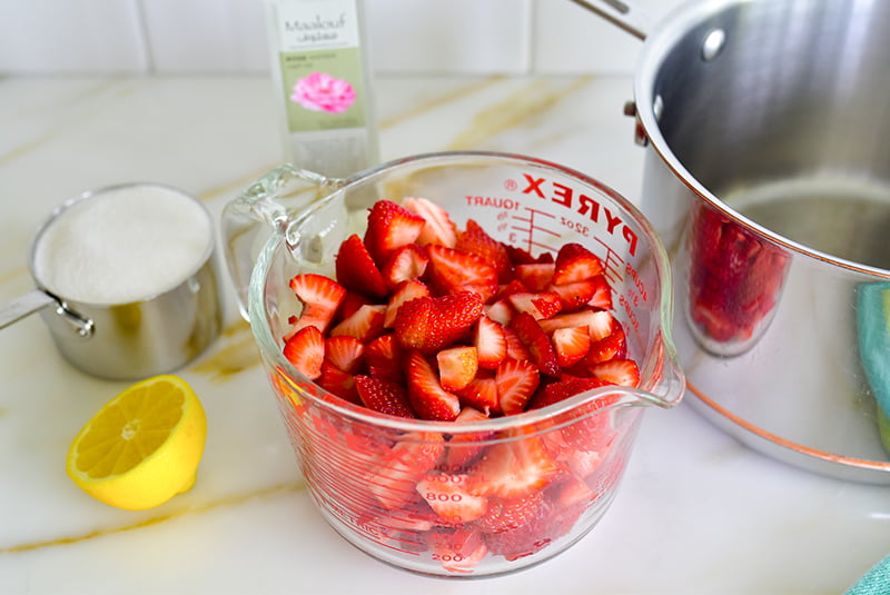 Strawberries and sugar for jam