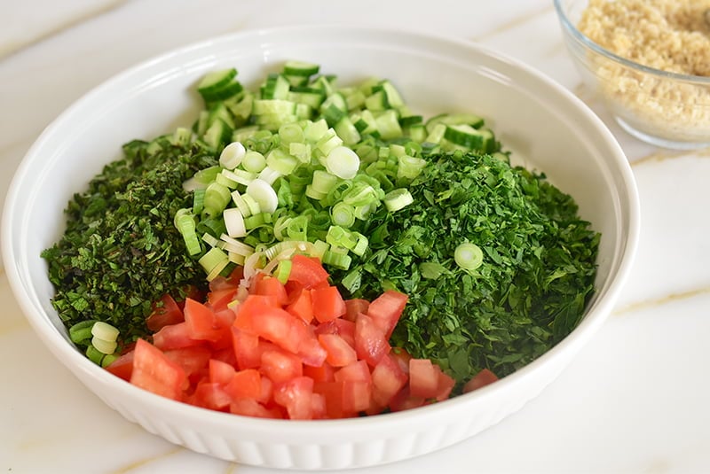 Tabbouleh ingredients in a bowl