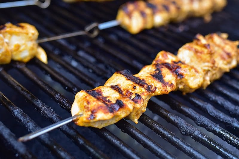 Grill with shish tawook skewers.
