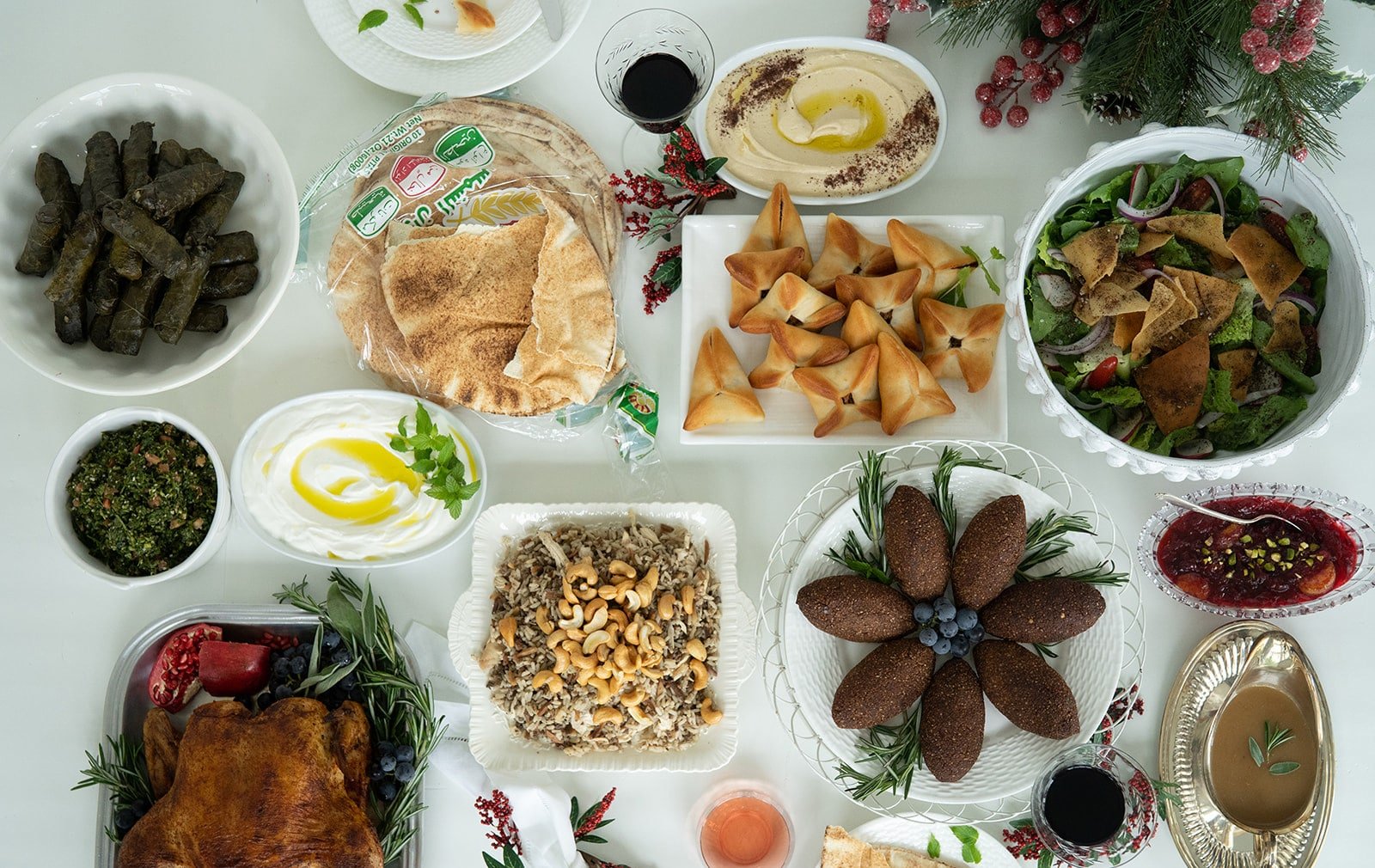 Lebanese recipes in dishes on the table