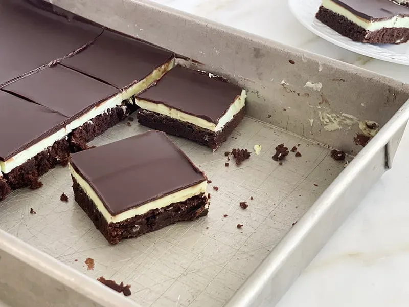 Mint chocolate brownies in a pan