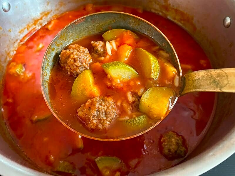 Lebanese Koosa Soup with Meatballs