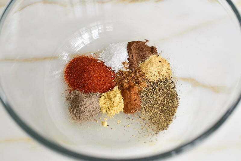 Spices in a bowl for beef shawarma