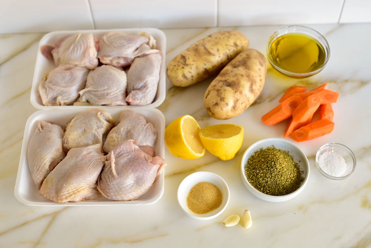 Ingredients for za'atar chicken on the countertop