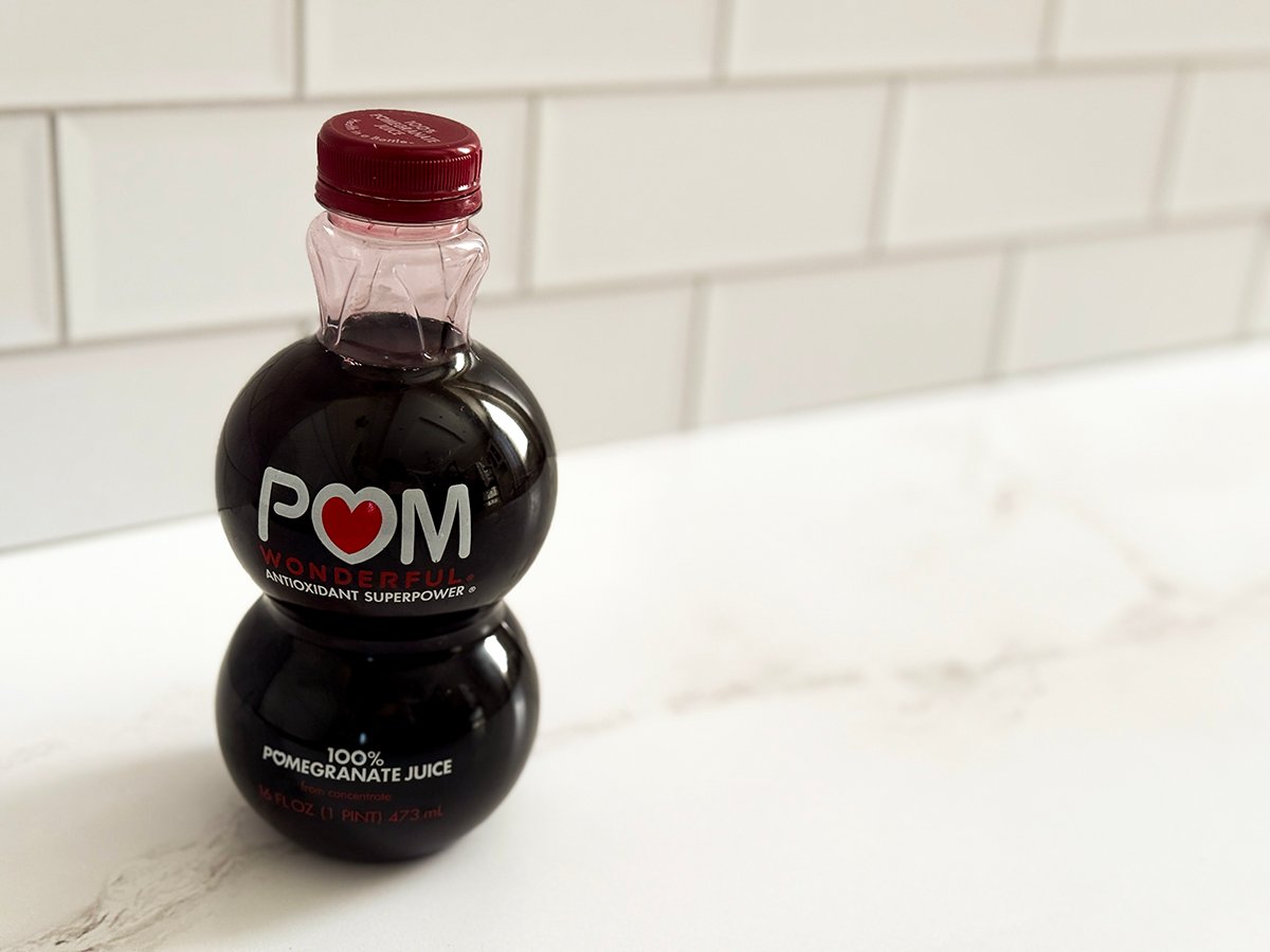 Pom wonderful pomegranate juice on the counter