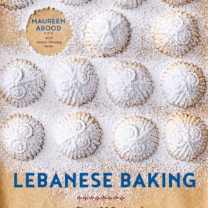 Cookbook Lebanese Baking cover with mamoul cookies on it