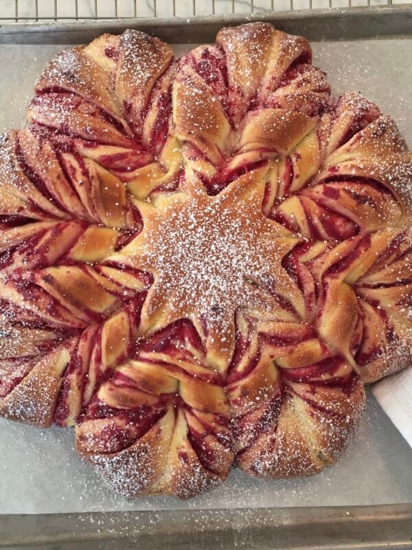 Star bread on a baking sheet