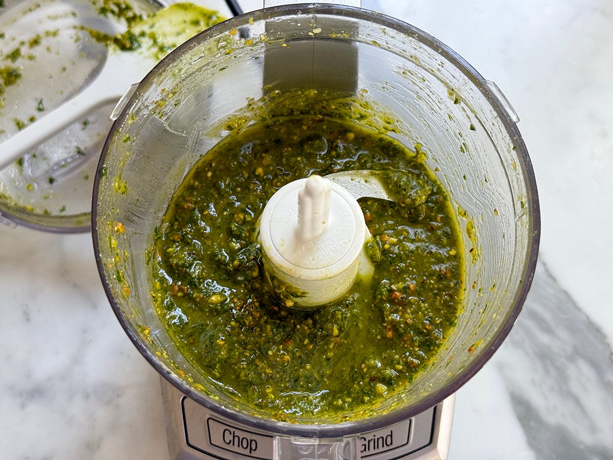 Processor filled with pesto