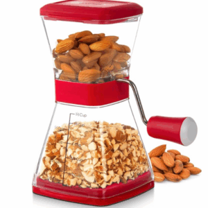 Handheld nut grinder with nuts in it