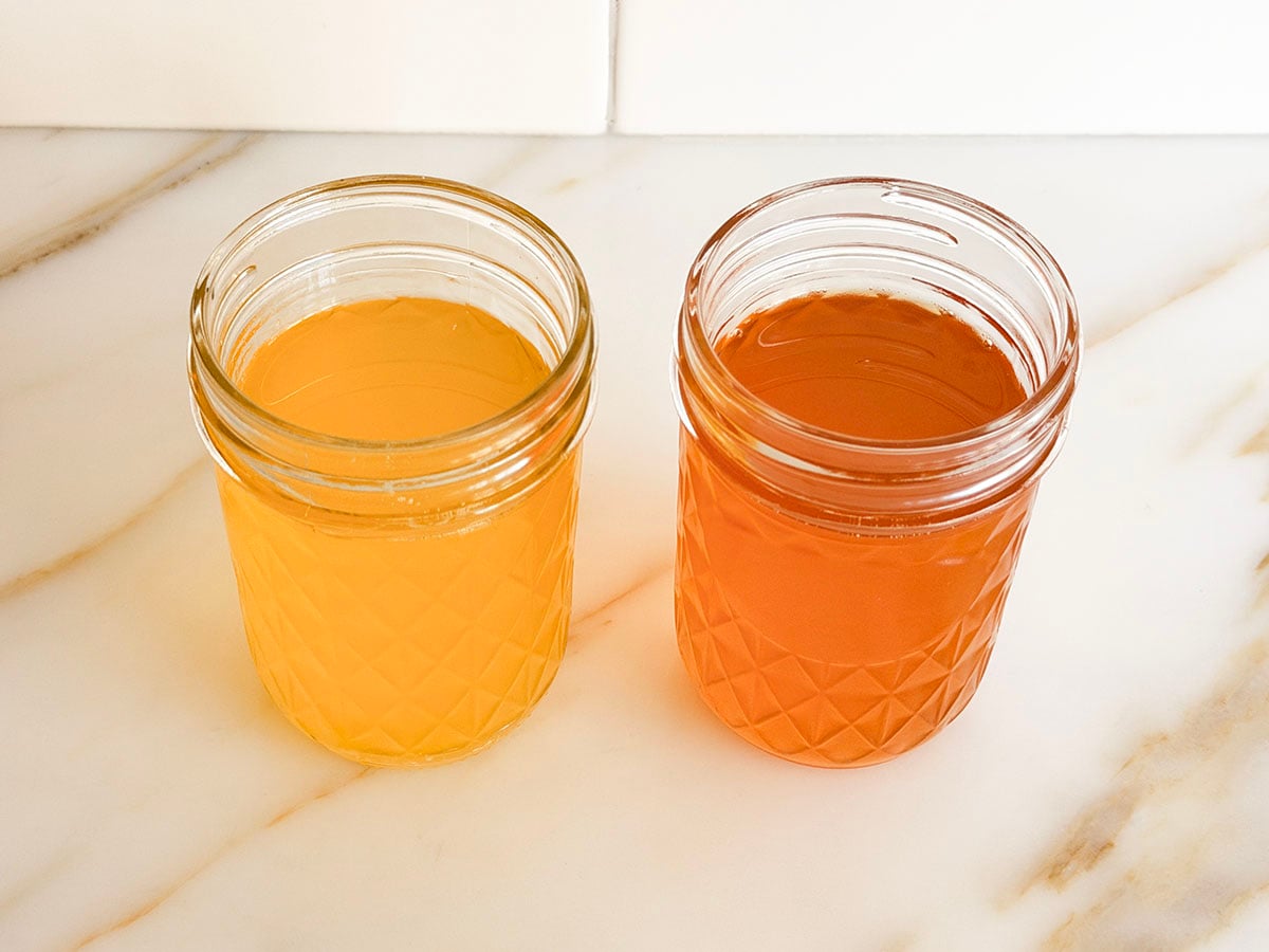 Ghee and clarified butter side by side in jars