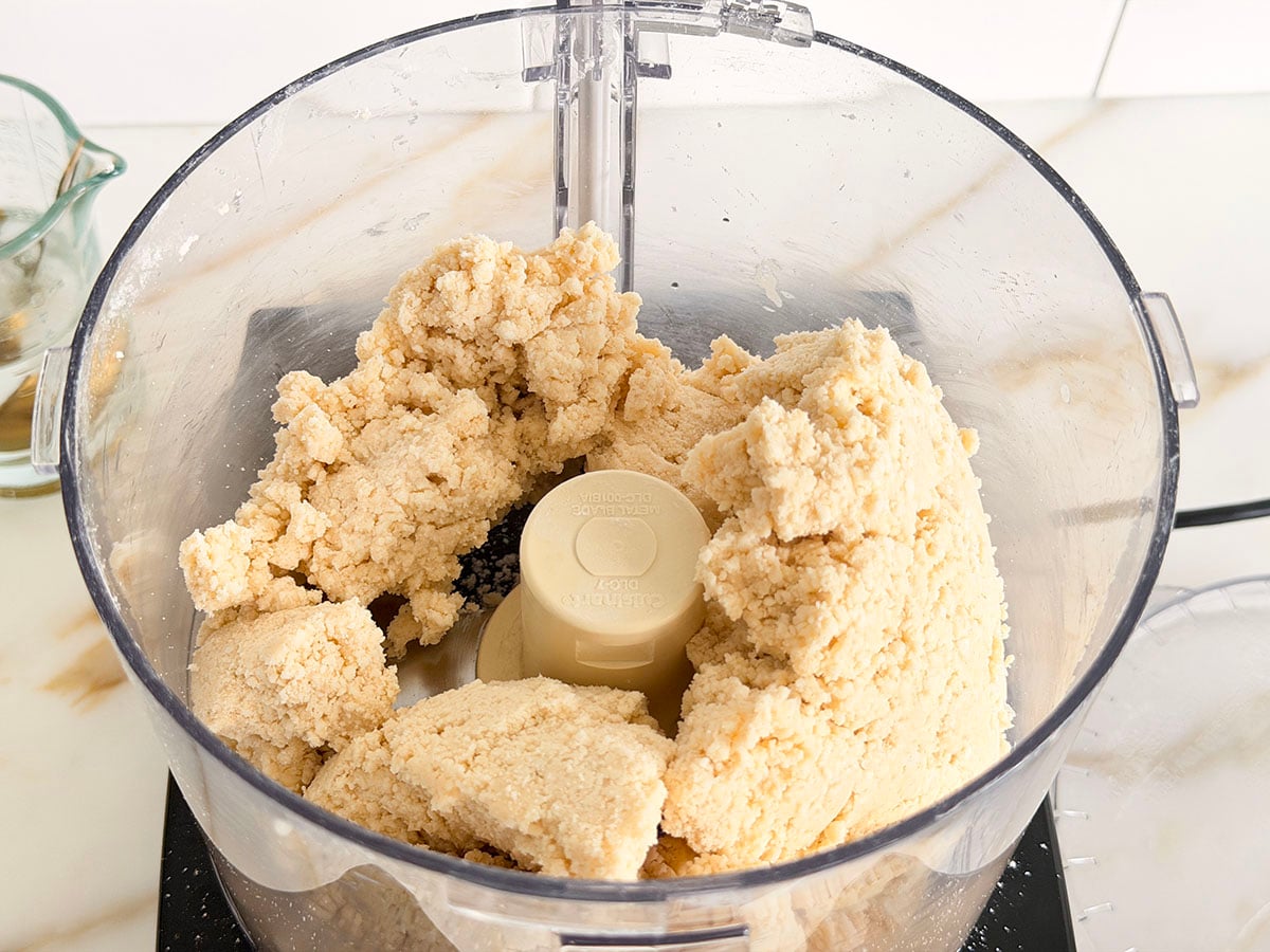 Dough that has come together in a food processor
