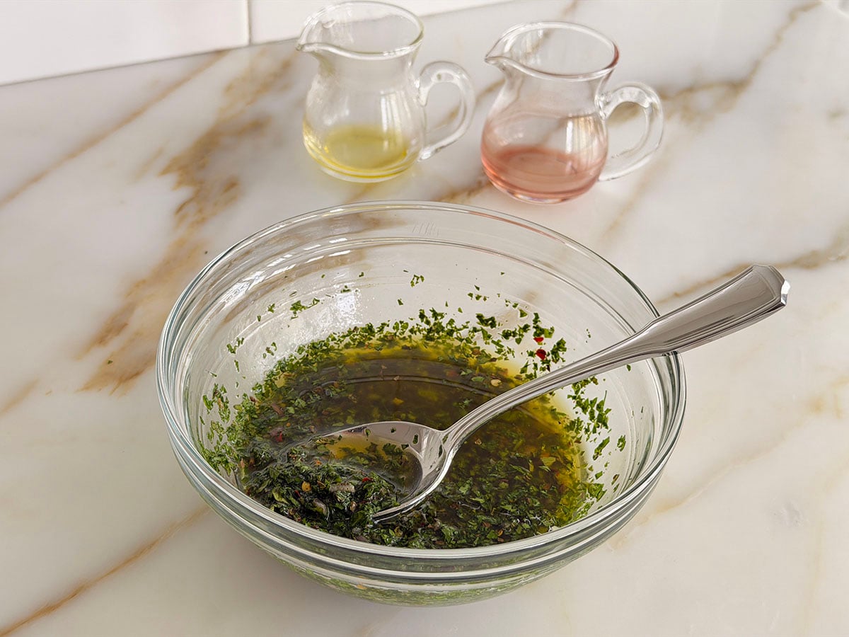 Chimichurri sauce with oil and vinegar