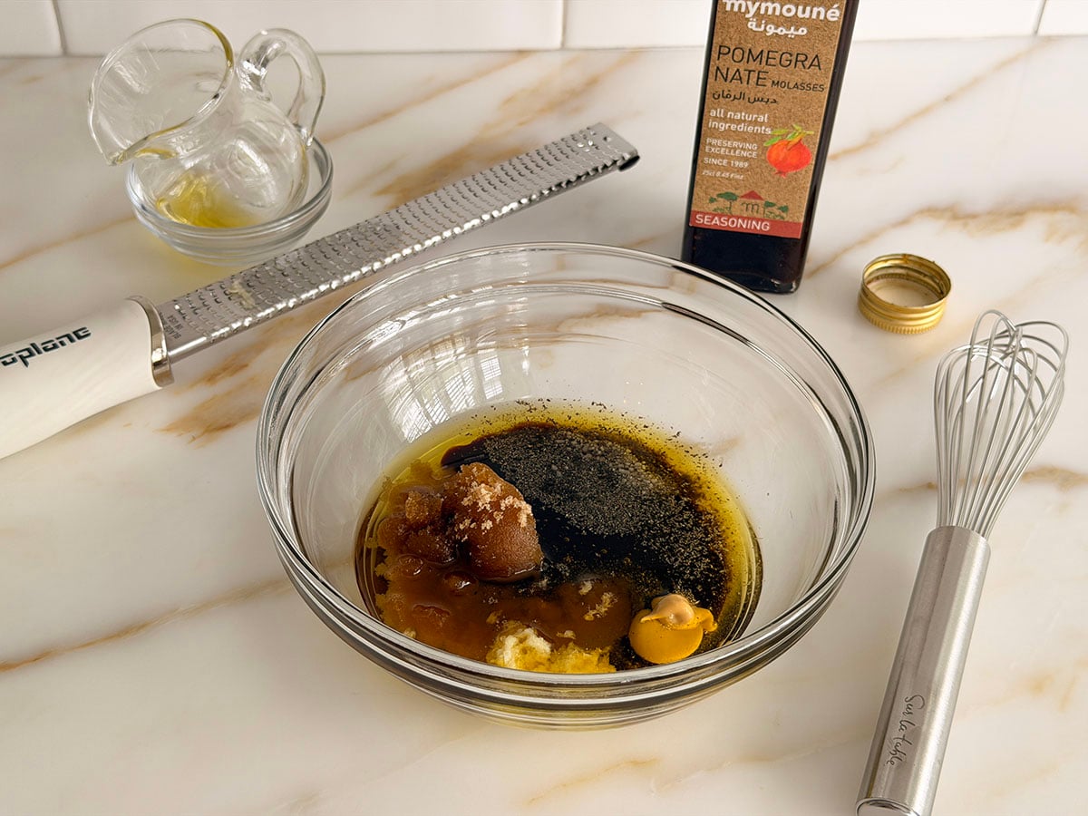 Ingredients for steak marinade in a bowl